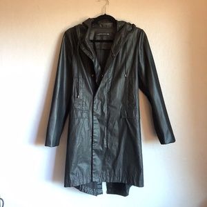 ZARA LONG ACTIVE COAT FAUX LEATHER SLEEVE DETAIL